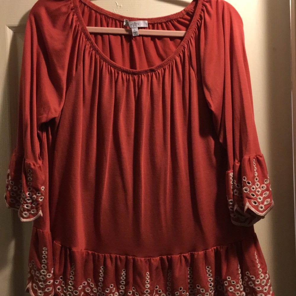 Copper tunic with eyelet trim